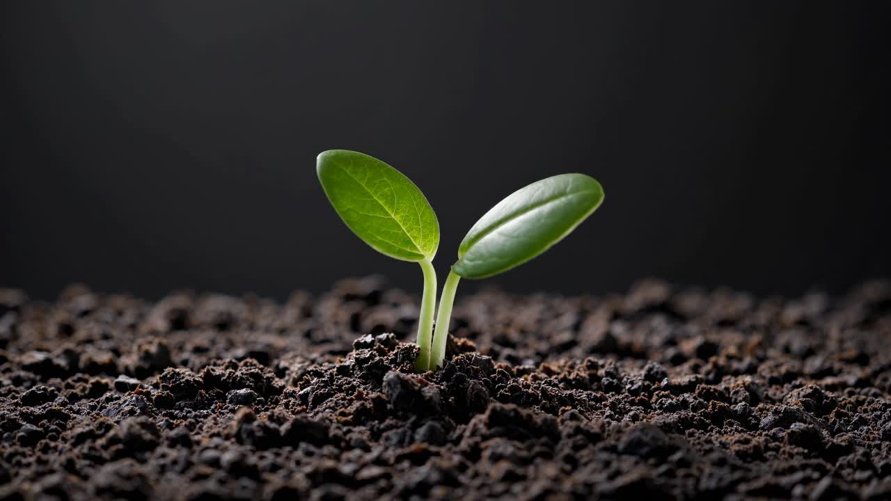 Video of a small plant sprouting from soil, symbolizing growth and renewal