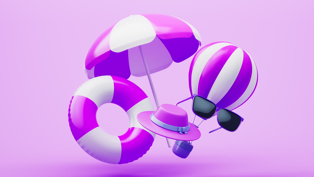 해변 우산 및 리조트 테마의 루프 애니메이션, 3d 렌더링