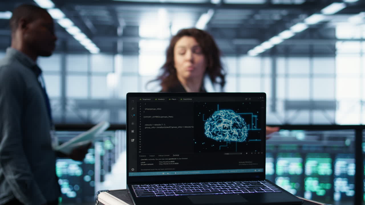 AI driven notebook used for overseeing server clusters, close up