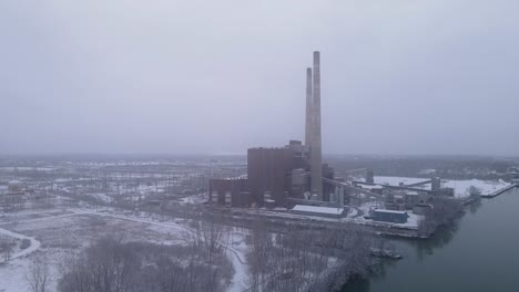 old coal power plant closed for ever to reduce co2 emission, aerial drone view