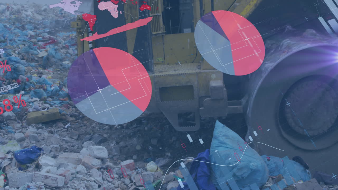 animación del procesamiento de datos sobre excavadora en el sitio de recogida de residuos