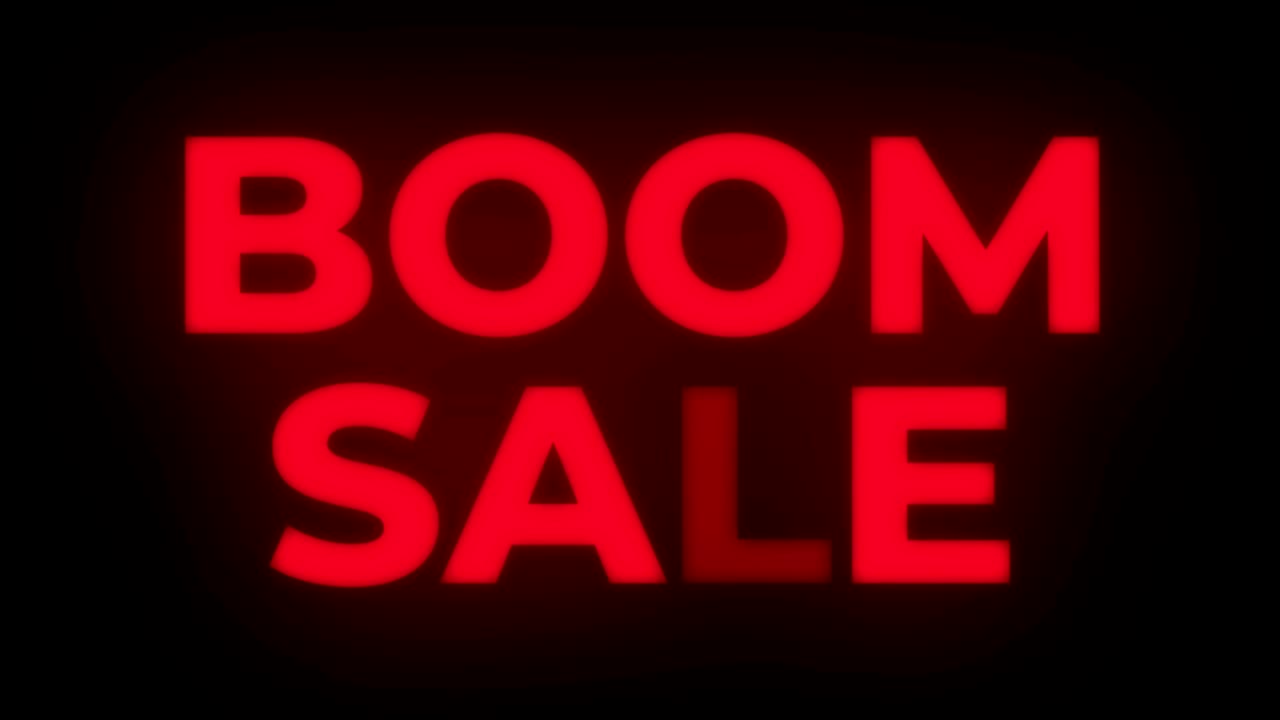 el bucle promocional de la pantalla de texto parpadeante de la venta de boom.