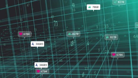 animation of media icons over data processing with connections