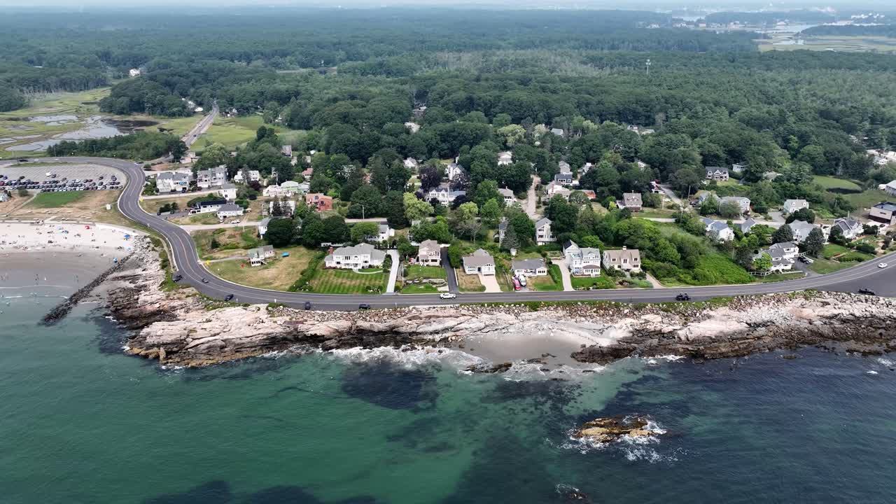 Aerial view of beachside homes on New Hampshire seacoast