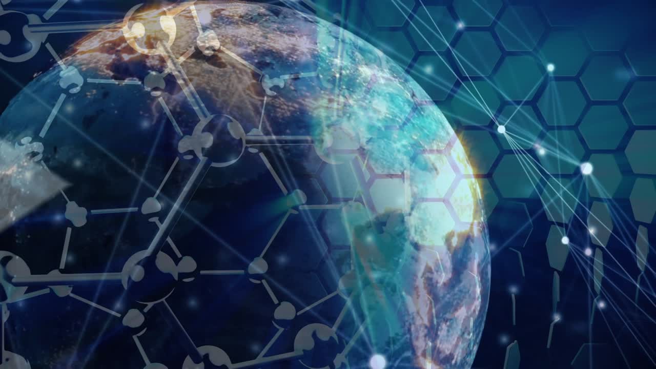 Animation of network of connections with icons over globe