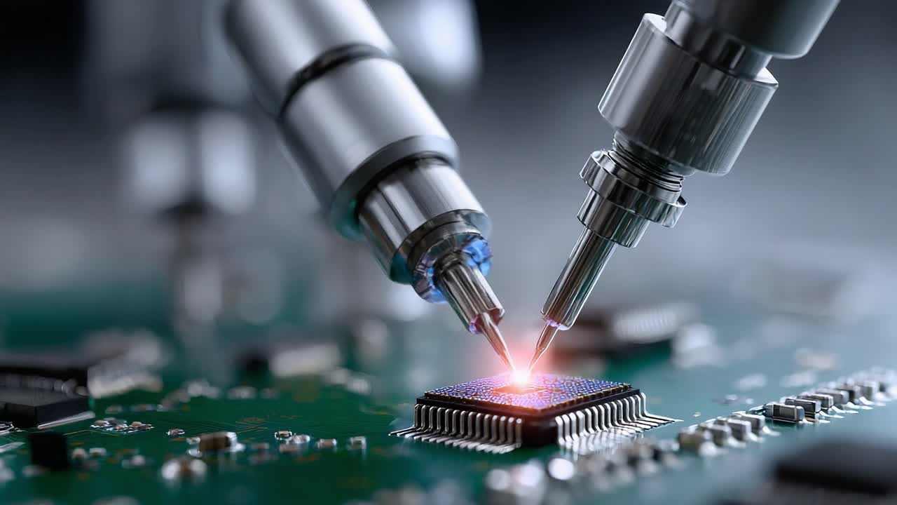Precision Electronics Repair: Advanced Techniques in Microchip Fabrication and Component Testing Demonstrated with High-Tech Machinery