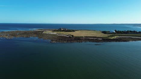 aerial drone footage showcasing tatihou island in normandy on a sunny afternoon