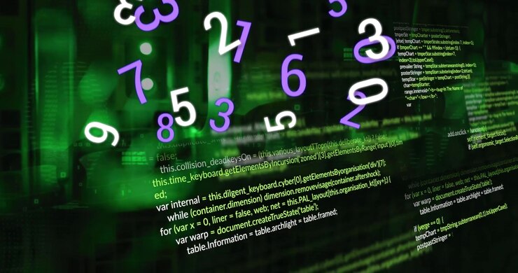 Animation of numbers and data processing over computer servers