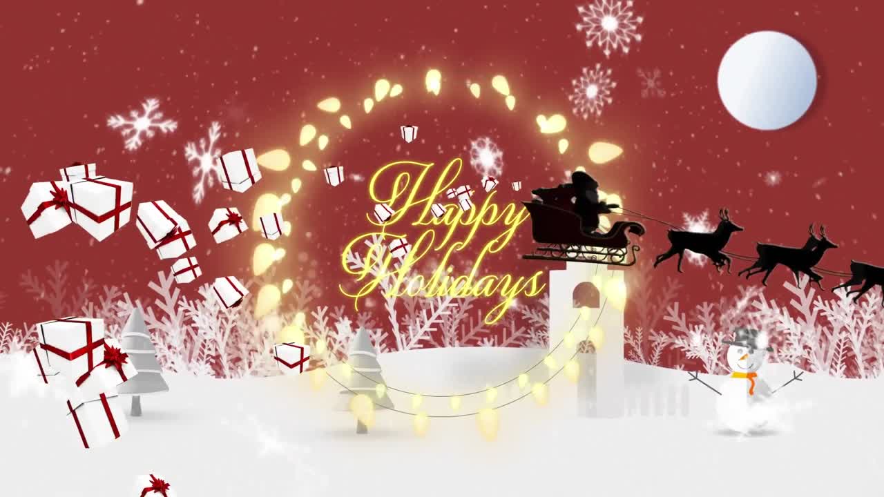 겨울 풍경에 대한 행복한 휴일 텍스트 위에 떨어지는 눈송이