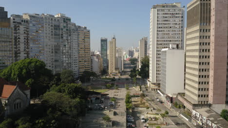 Rosevelt-Square-Aerial-view-on-a-sunny-day,-empty-during-Covid-Quarantine,-Sao-Paulo,-Brazil