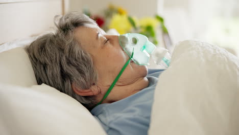 Sick,-woman-and-oxygen-for-breathing-in-a-hospital