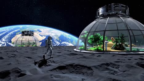 astronaut on the moon exploring lunar habitats with zoos