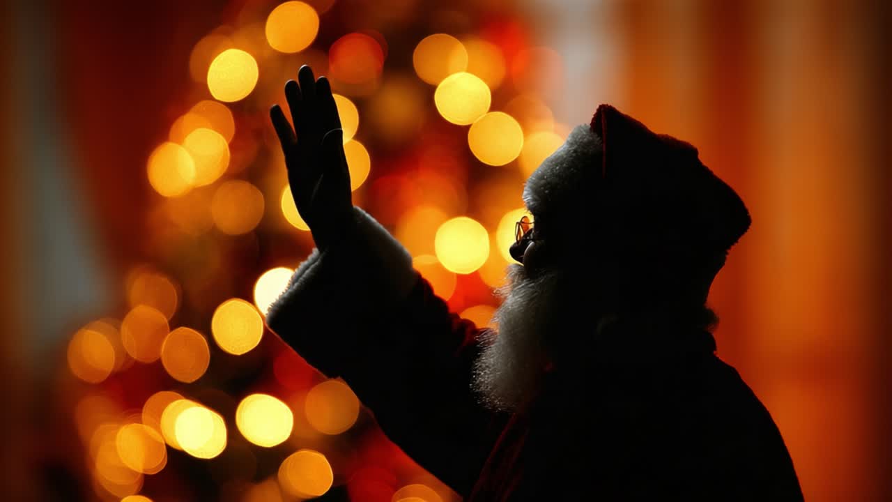 A Festive Silhouette: Captivating Image of a Christmas Figure in Front of a Tree, Emphasizing the Warmth and Joy of the Holiday Season