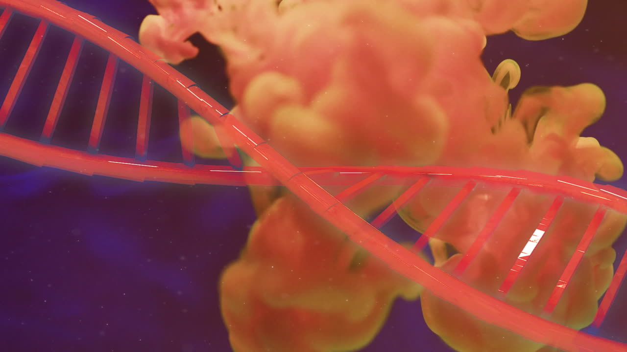 animación de cadena de adn sobre un fondo abstracto de colores