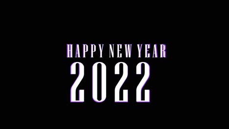 3d 文字祝你 2022 年新年,黑色背景上有數碼故障效應