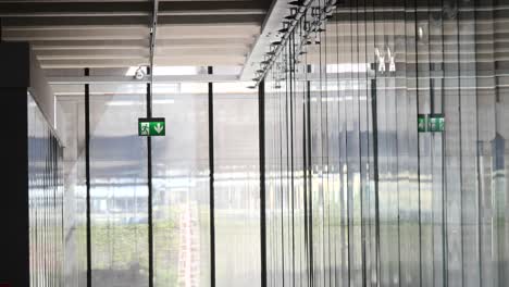 interior view of a building with exit signs