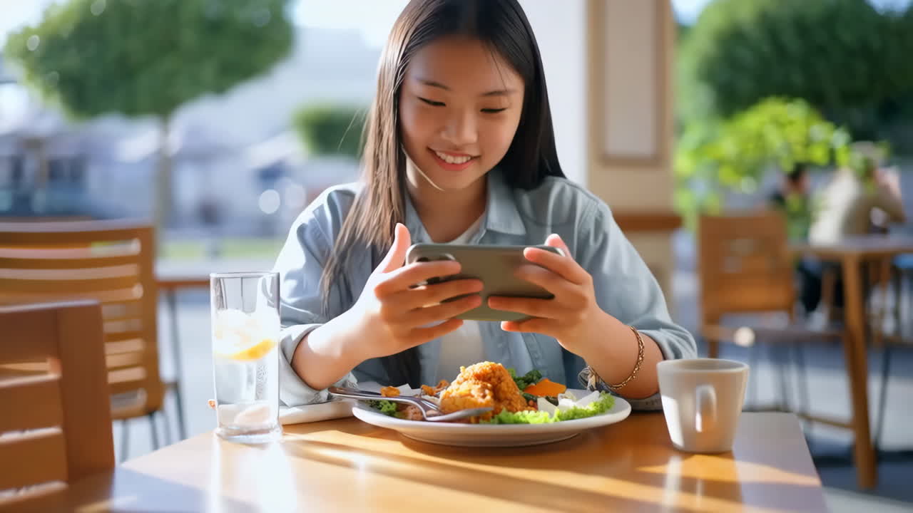 Girl taking a picture of her food