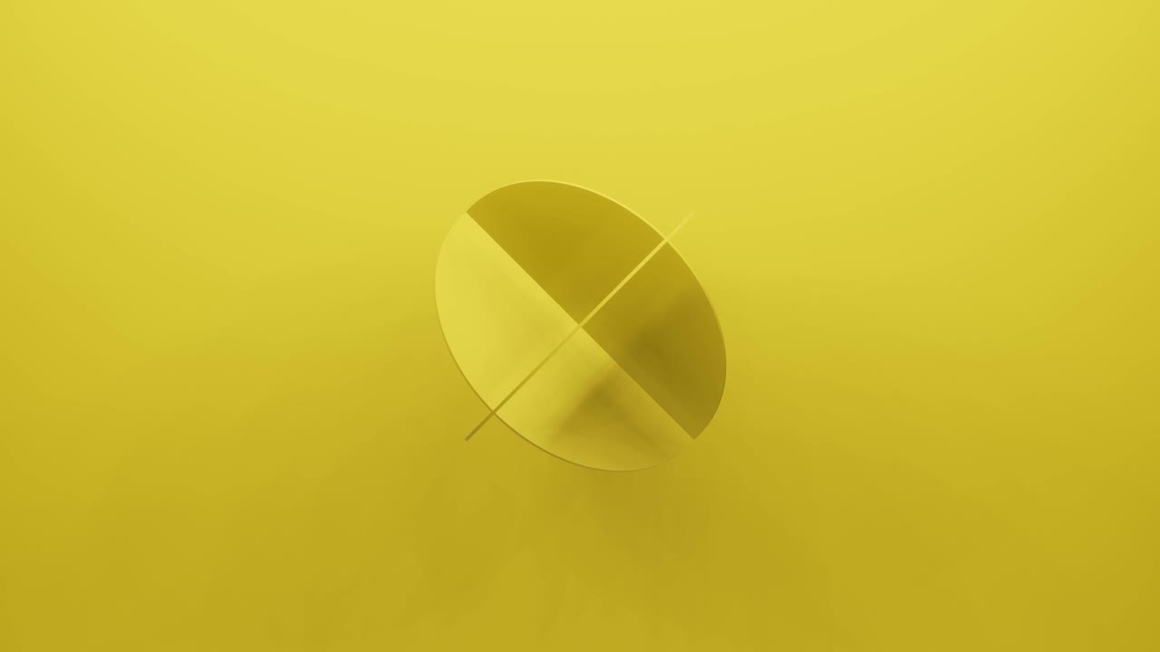 3d rendering yellow geometric shape rotates in random direction. Abstract simple seamless loop animated background