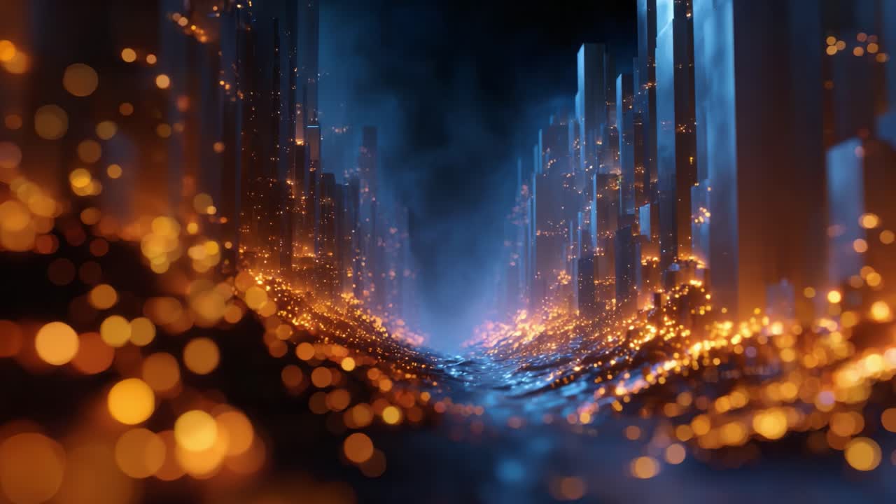 Enchanted Pathway Illuminated by Glowing Orbs and Towering Structures in a Mystic Realm, Capturing the Essence of Light and Shadow in a Surreal Landscape