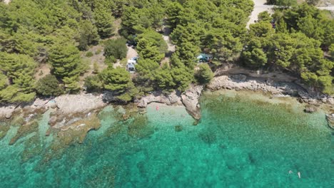 aerial view of the paklina fkk⁩⁦ beach in bol on brac island, split dalmatia, in croatia