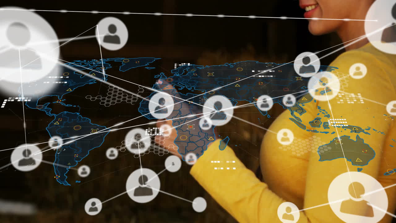 Network of connections and data processing animation over person using smartphone