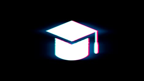 graduation cap symbol on glitch retro vintage animation.