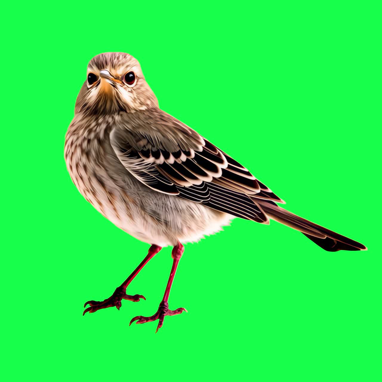 Vibrant bird animation, transparent 4K video, green screen