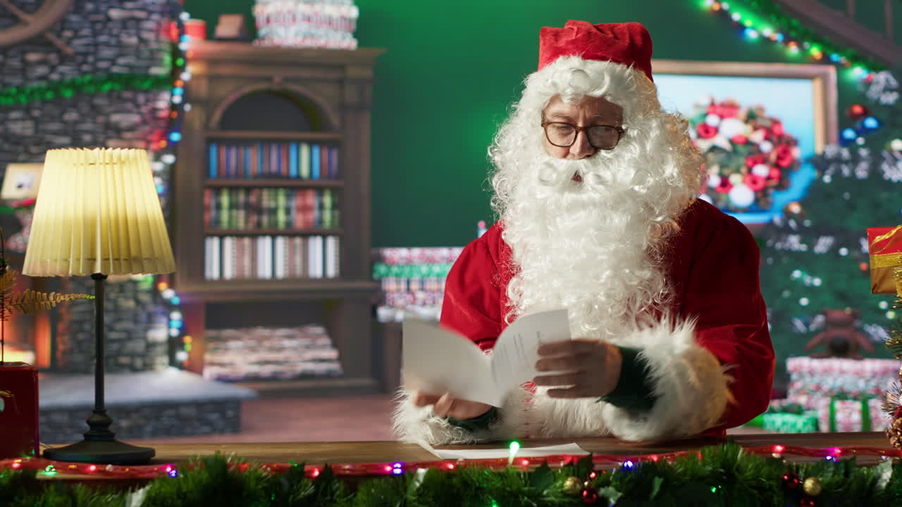 Santa Claus Reading Letters in a Festive Setting