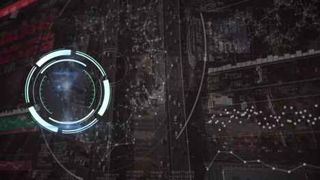 animación de escaneo de alcance y procesamiento de datos sobre el paisaje urbano