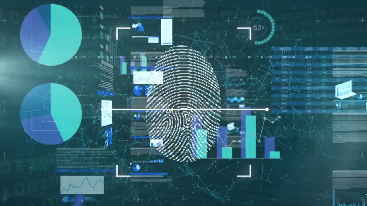 animación del procesamiento de datos y huellas dactilares biométricas
