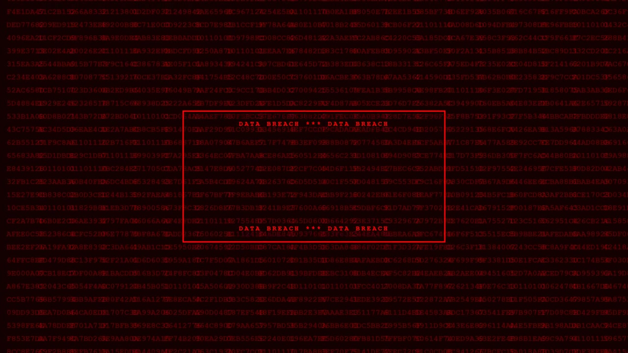 Digital Data Breach Warning Message on Computer Screen
