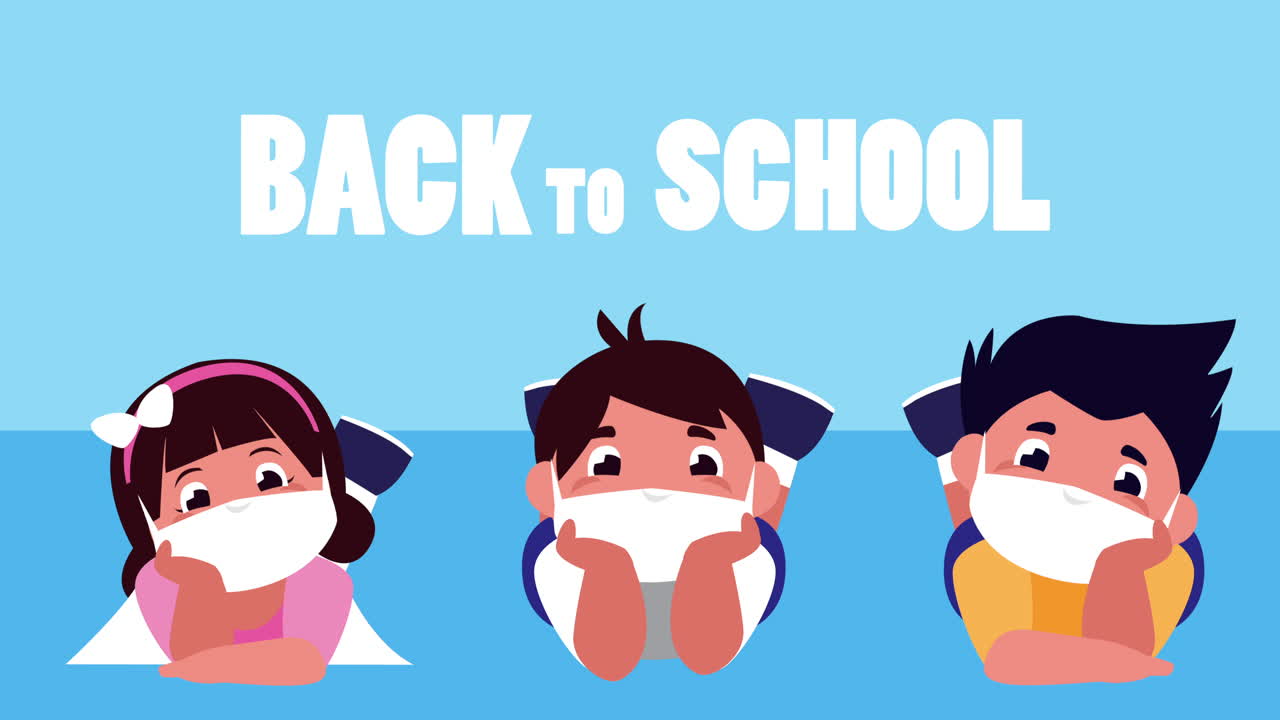 의료 마스크를 착용한 어린 학생 캐릭터