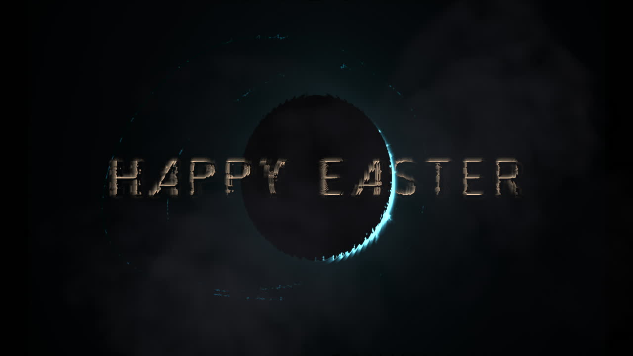 feliz texto de pascua con luna azul en galaxia