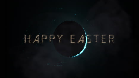 feliz texto de pascua con luna azul en galaxia