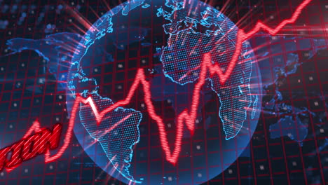 animation of inflation text in red over graph and glowing globe