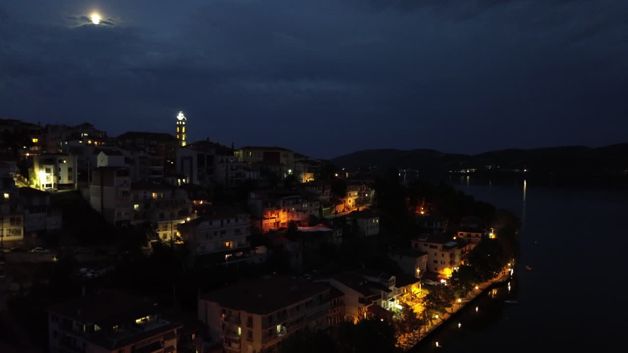 Aerial Dreamscape: Revel in Kastoria, Greece's Nighttime Beauty from a Drone's Eye - Captured in Stunning 4K