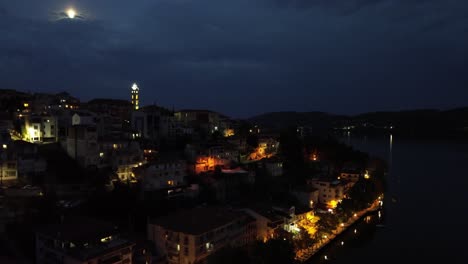 aerial dreamscape: revel in kastoria, greece's nighttime beauty from a drone's eye - captured in stunning 4k