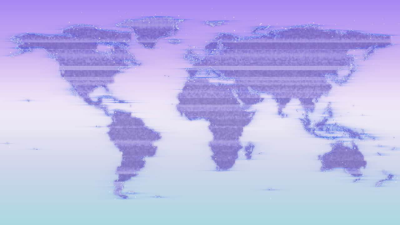 animación de interferencia y mapa del mundo en fondo azul
