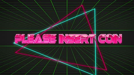 animation of please insert coin text over shapes