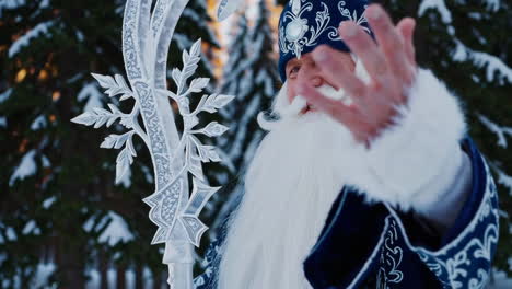 russian santa in snowy forest