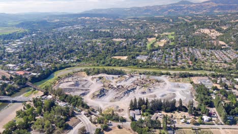 aerial view of cement production plant and ready mix concrete industry in healdsburg, california