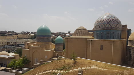 shah i zinda necropolis, ancient burial site, buildings and domes, samarkand, uzbekistan, panorama