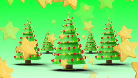 animación de estrellas sobre el árbol de navidad en fondo verde
