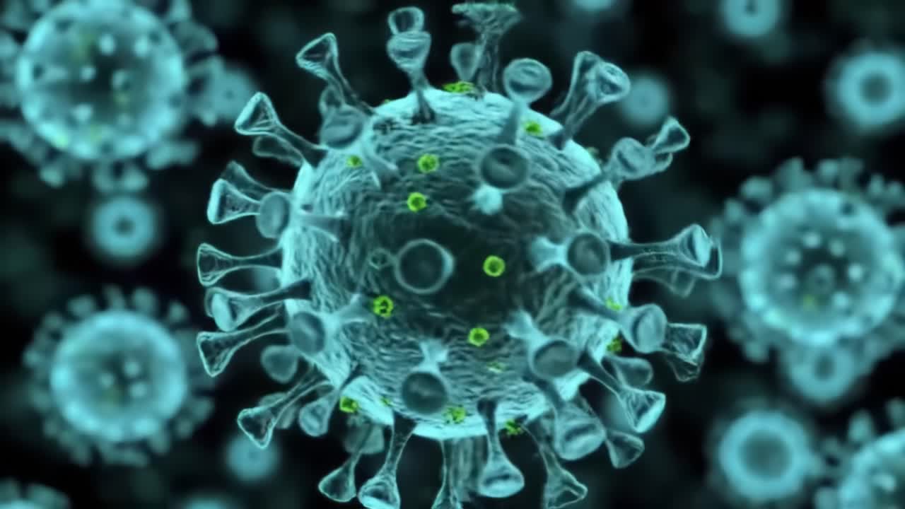 Dynamic Close-Up of Microscopic Viral Structure: An Intricate View of Pathogen Characteristics in Digital Art Style