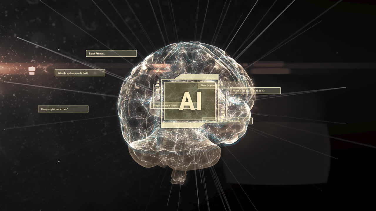animazione di un testo ai attraverso il brain spinning digitale e l'elaborazione dei dati