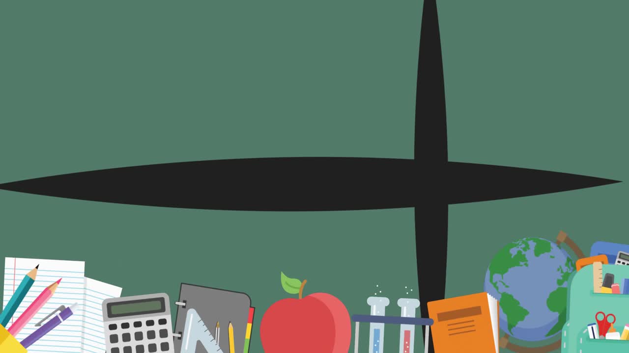 초록색 배경에 있는 학교 및 학습 아이콘의 애니메이션