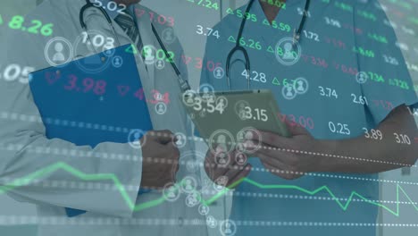 animation of data processing over diverse doctors with tablet