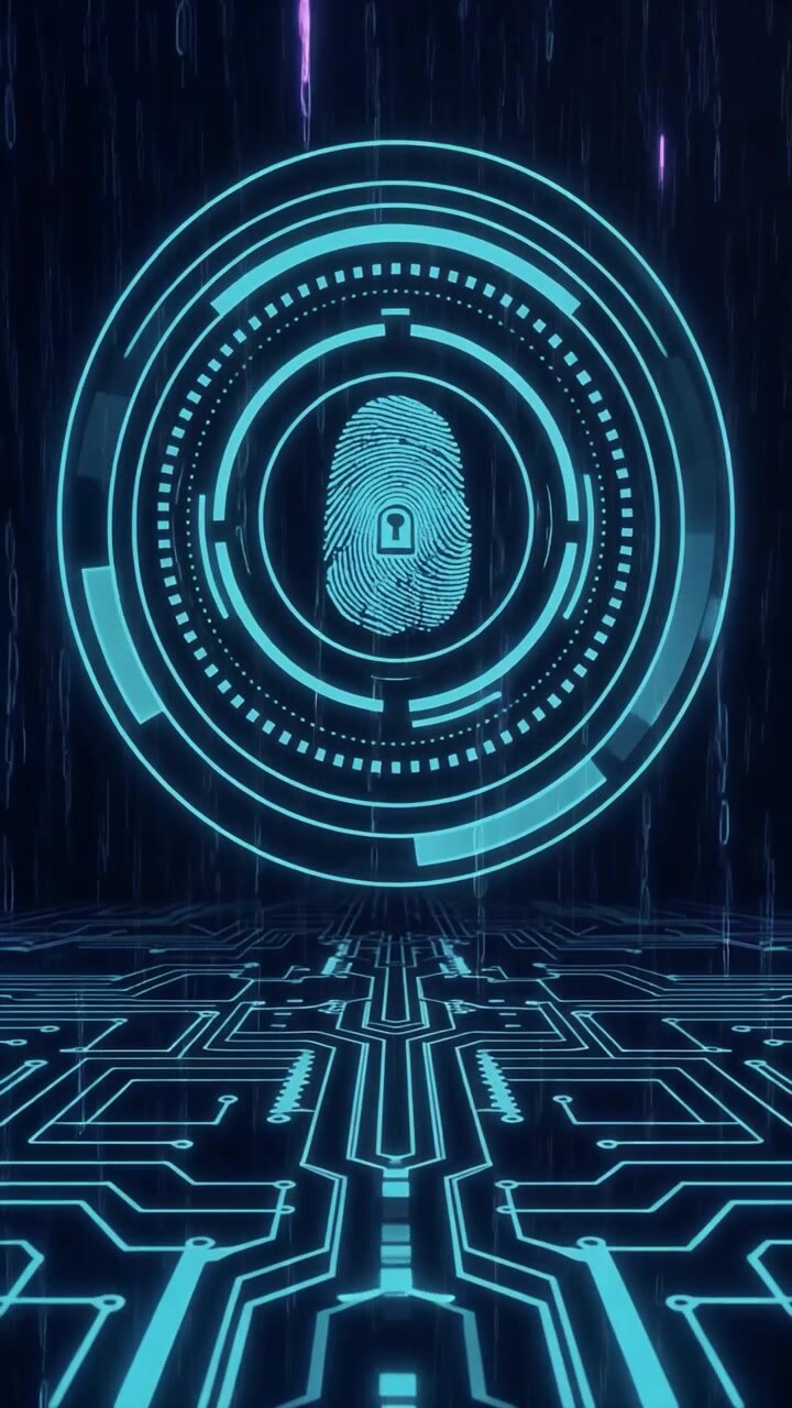 Digital Fingerprint Scanner Interface with Circuit Board Background