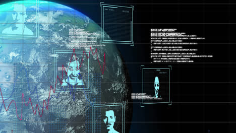 Animación-De-Lenguaje-Informático,-Gráficos-E-Imágenes-De-Perfil-Contra-El-Globo-Sobre-Fondo-Abstracto.