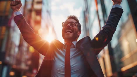 successful businessman celebrating